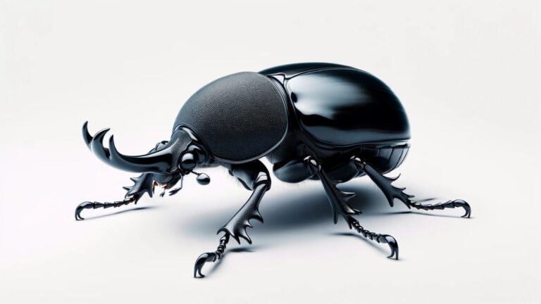 A black beetle on a white background
