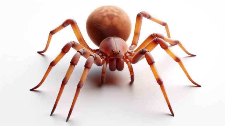 A brown recluse spider on a white background