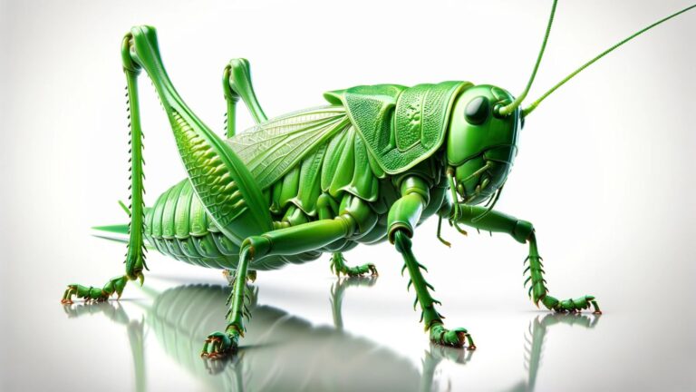 A green grasshopper on a white background