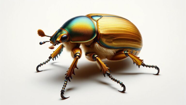 Golden beetle on a white background