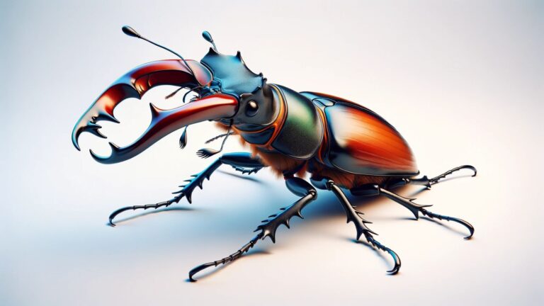 A large stag beetle on a white background
