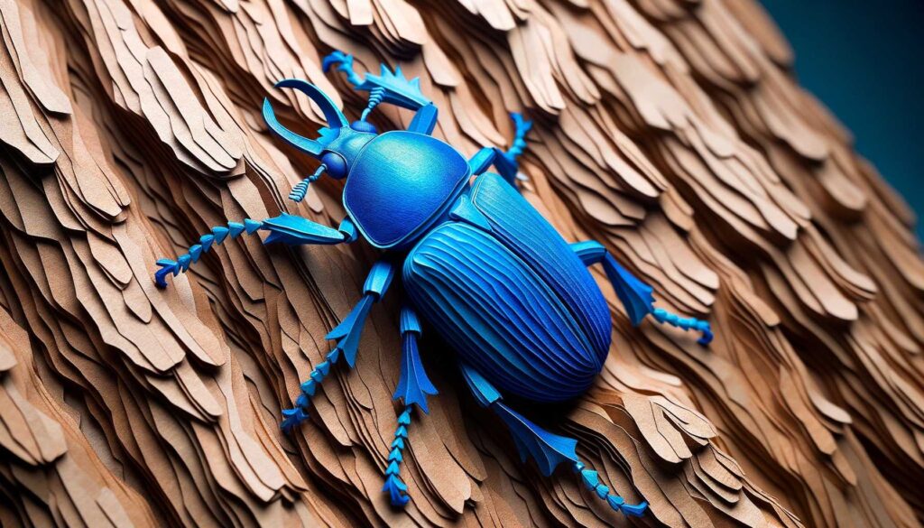 Dream about a blue beetle crawling up a tree
