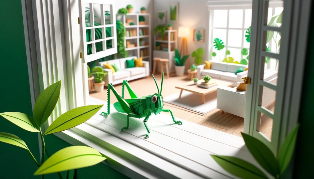 Dream of green grasshopper in house