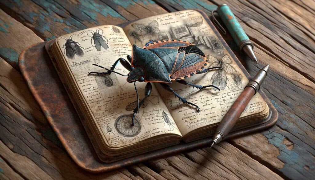 A stink bug on a dream journal