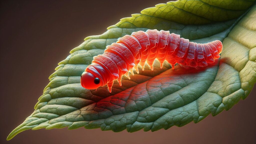 A 3D rendition of a red glowworm