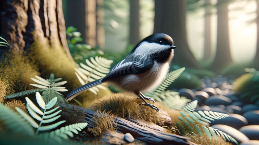 A black chickadee in the forest