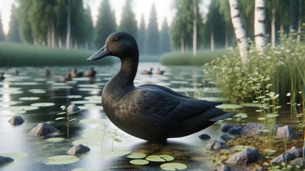 A black mallard duck in its own nature