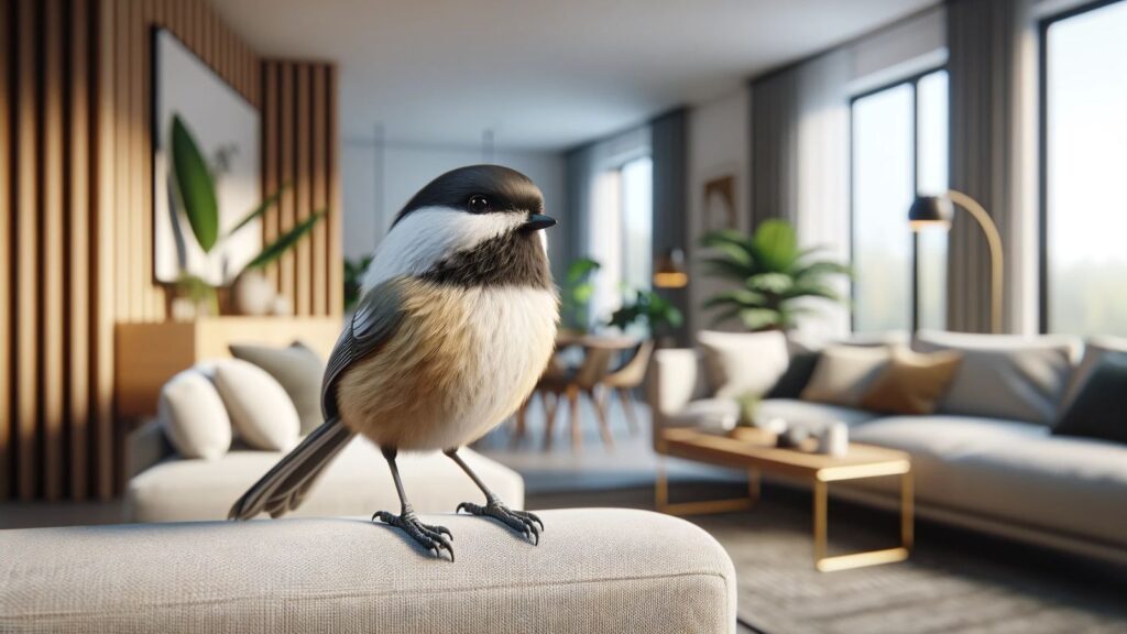 A chickadee in the living room