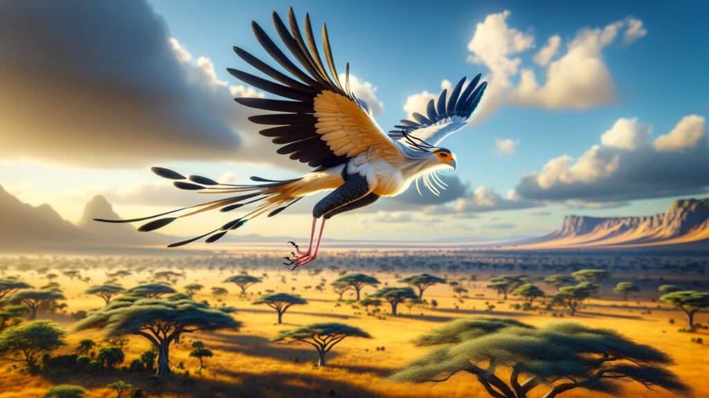 A flying secretary bird