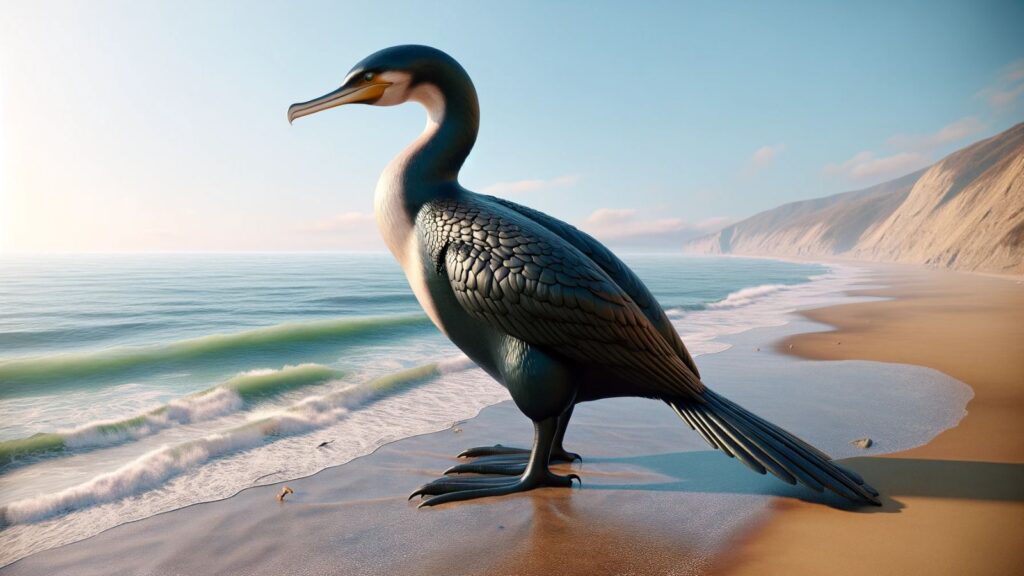A giant cormorant at the sea