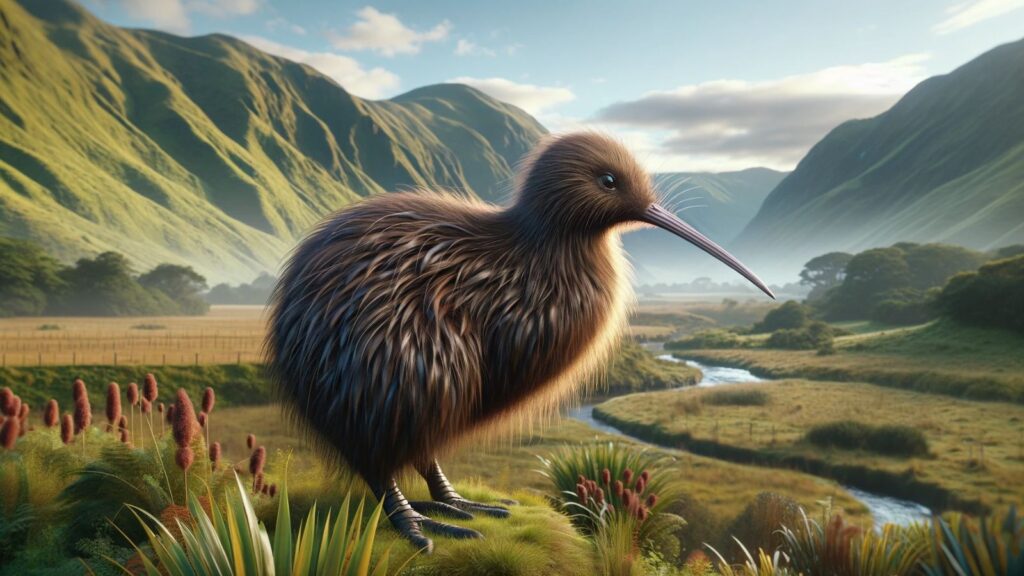 A large kiwi bird in the valley.