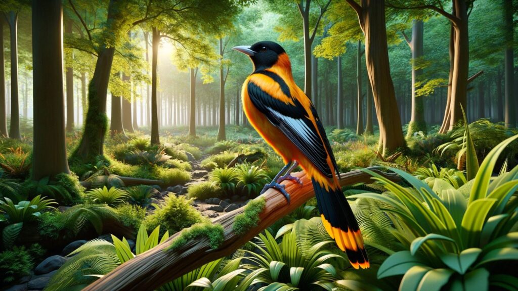 A large oriole in the forest