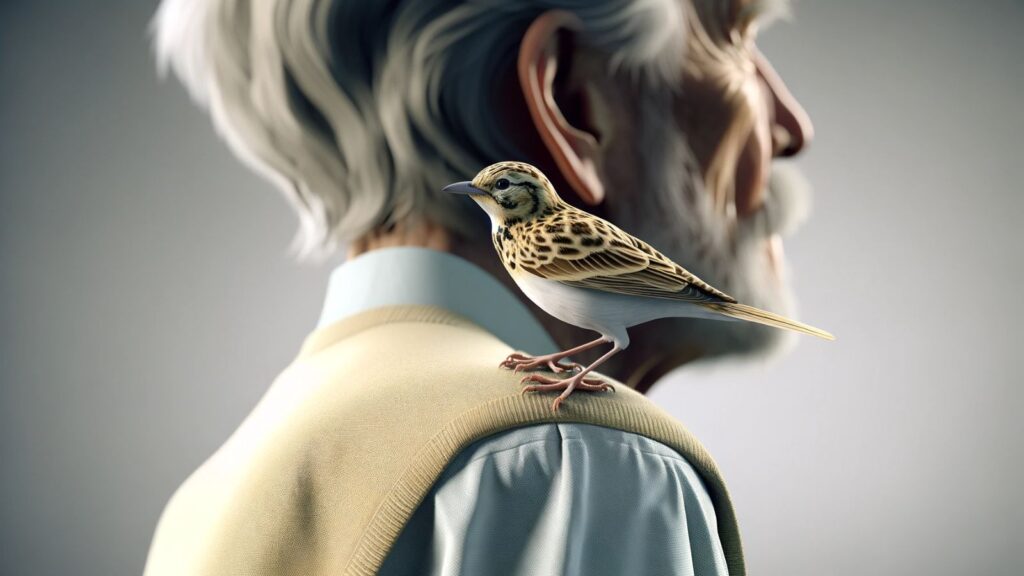 a lark on an elderly shoulder blade