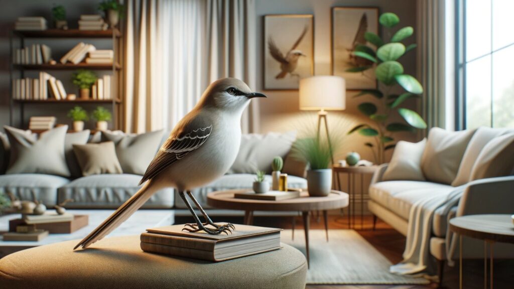 A mockingbird in the living room