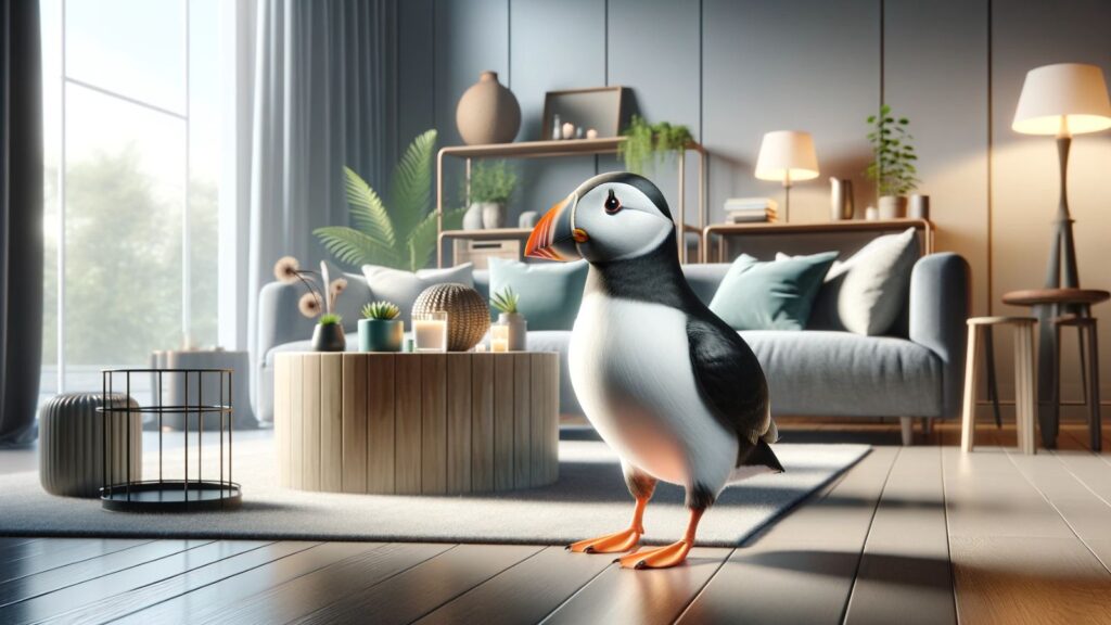 A puffin  in the living room