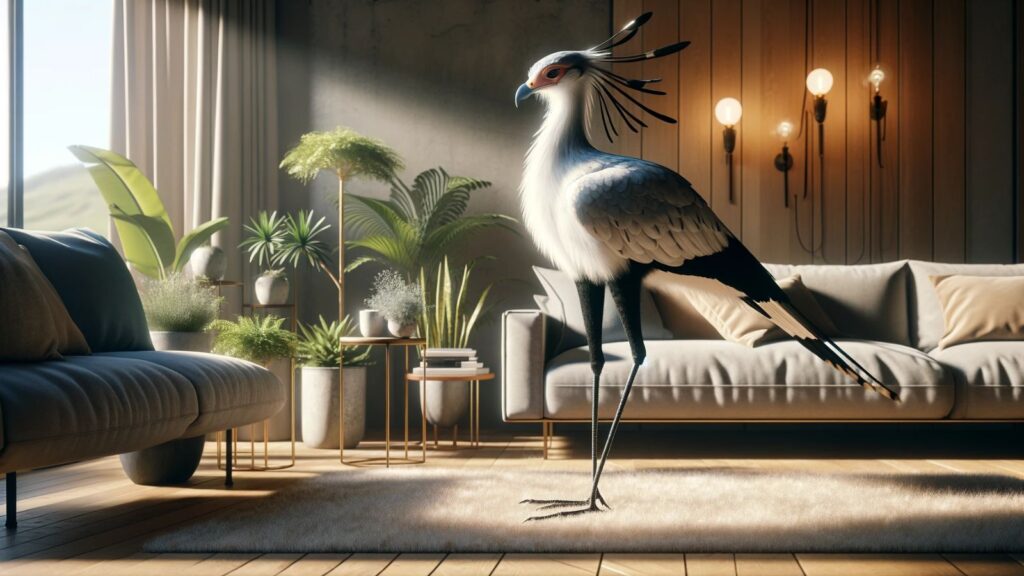 A secretary bird in the living room
