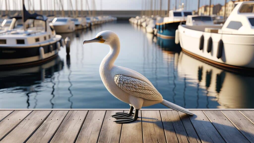 A white cormorant at the harbor