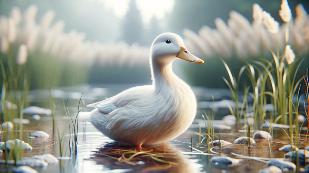 A white mallard duck in its own nature