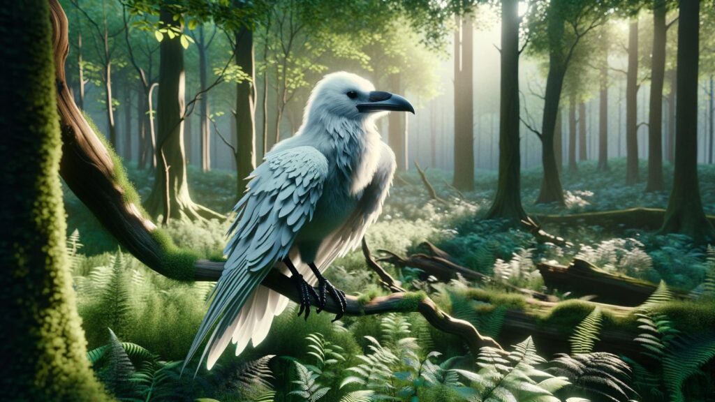 A white raven in the forest