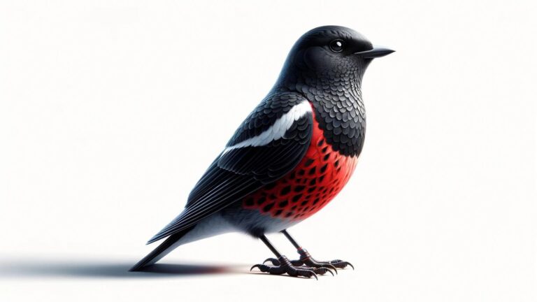 A black and red bird in a white background