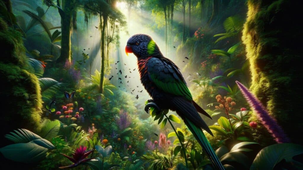 A black rainbow lorikeet