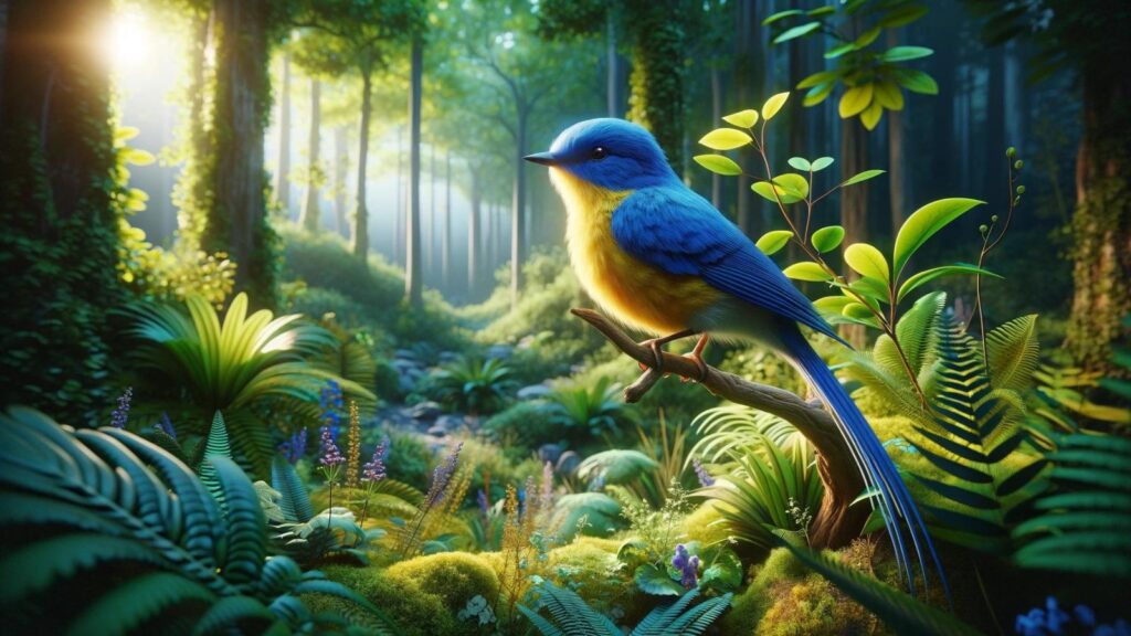 A blue and yellow bird