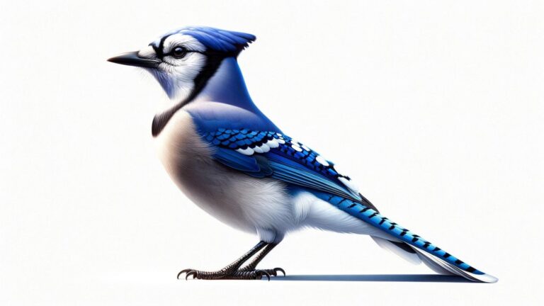 A blue jay on a white background