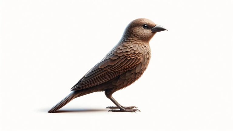 A brown cowbird in a white background