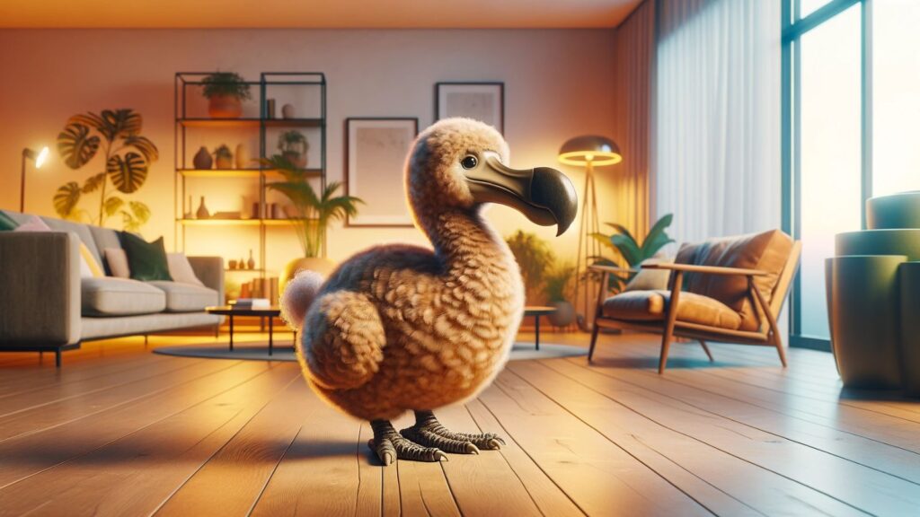 A dodo bird in a living room