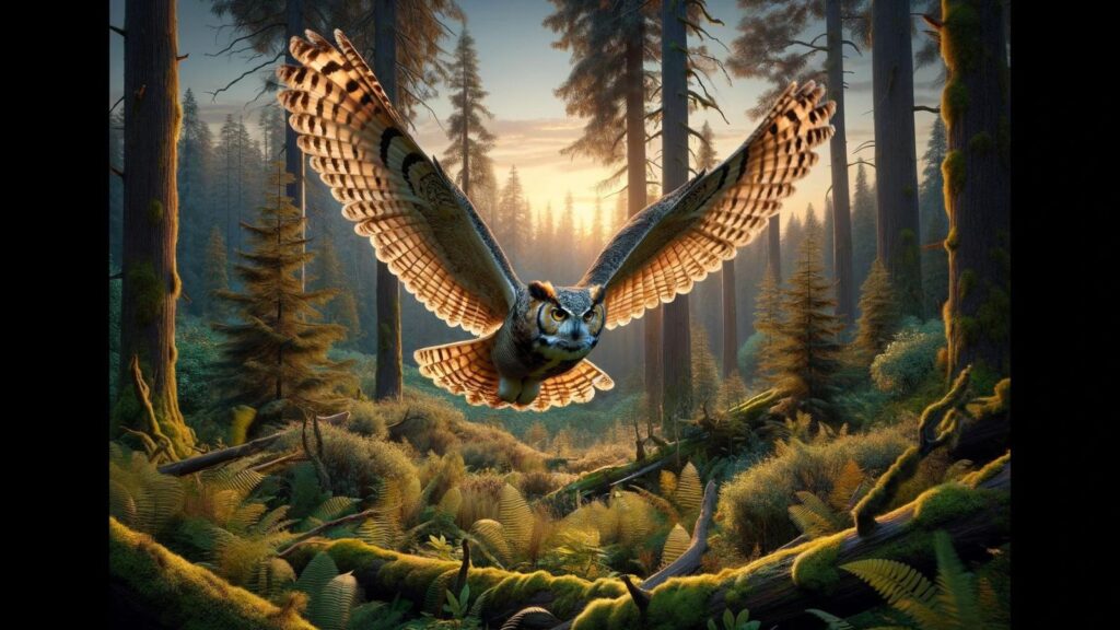 A flying great horned owl