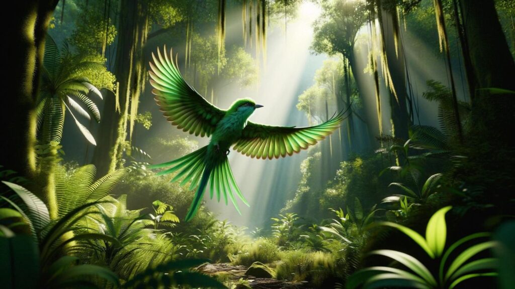 A flying green bird