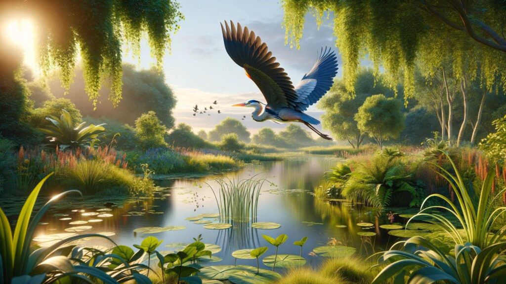 A flying heron