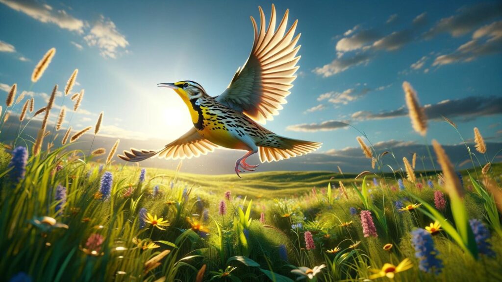 A  flying meadowlark