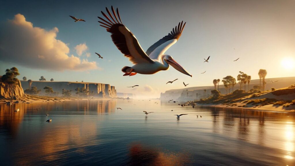 A flying pelican
