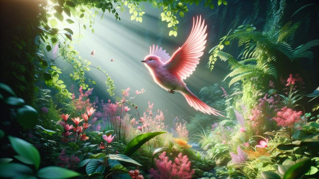 A flying pink bird