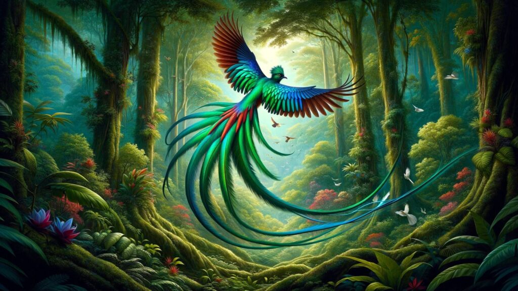 A flying quetzal bird