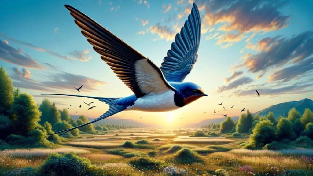 A flying swallow bird