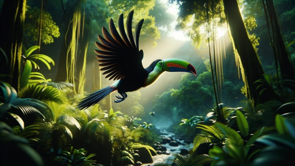 A flying toucan