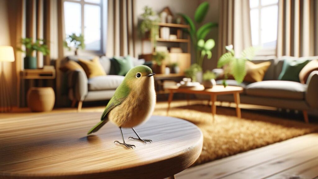 A green bird in the house