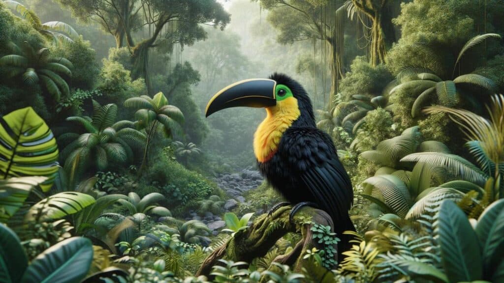 A large black and yellow bird