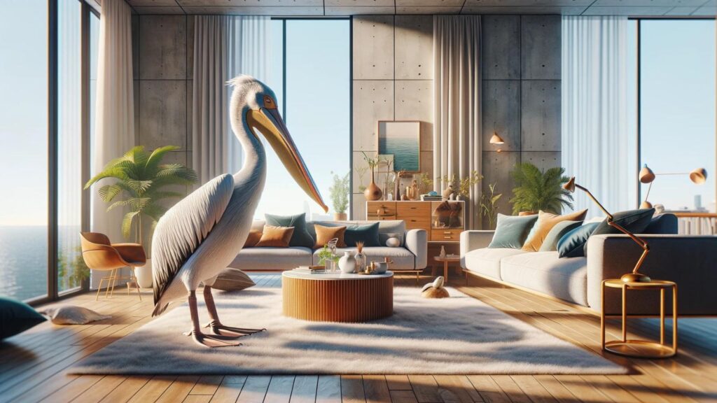 A pelican in the house