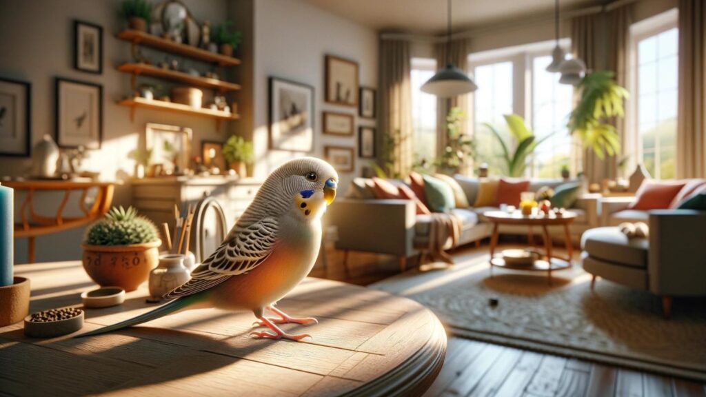 A pet bird in the house