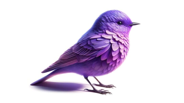 A purple bird in a white background