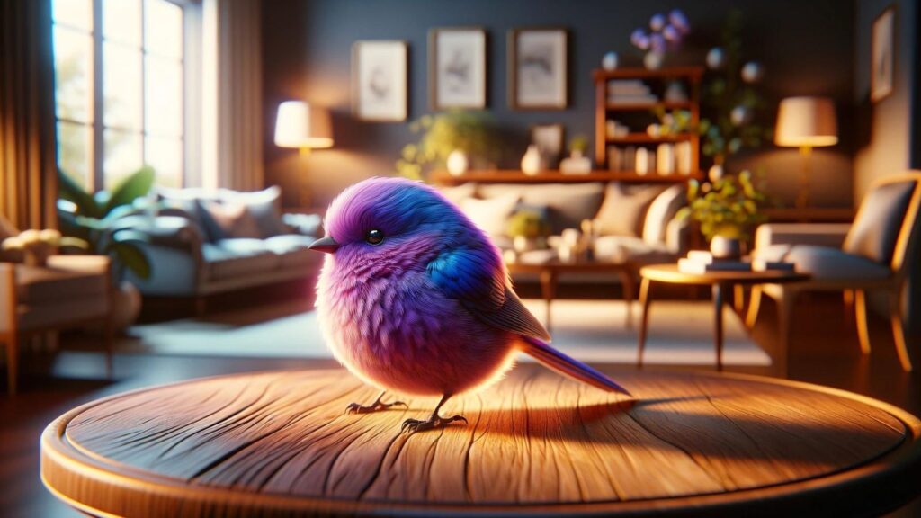 A purple bird in the house