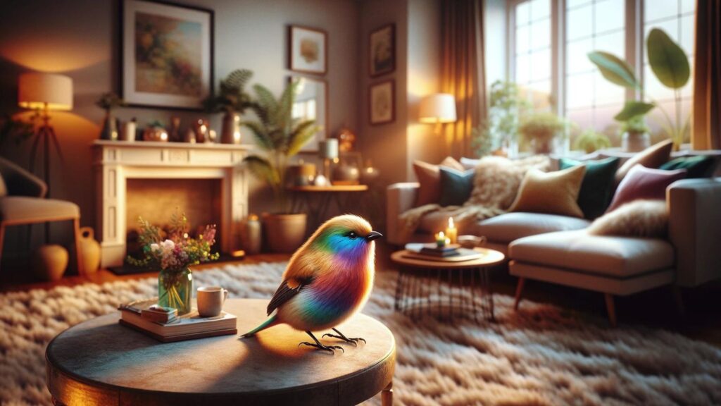 A rainbow bird in the house