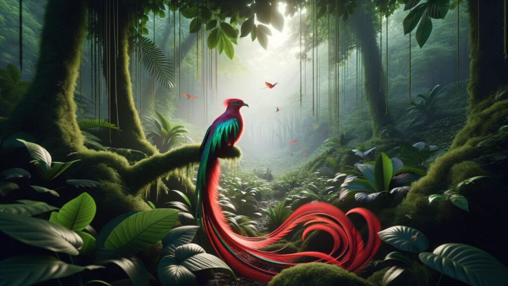 A red quetzal bird