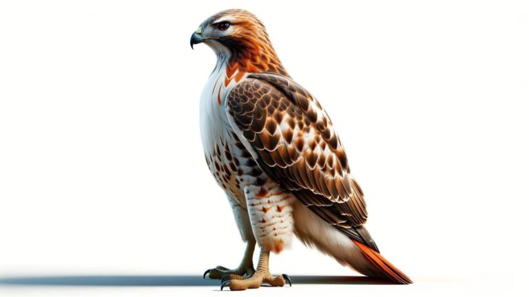 A red tailed hawk in a white background