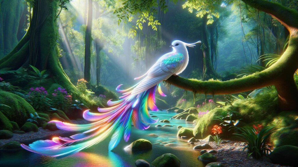 A white rainbow bird