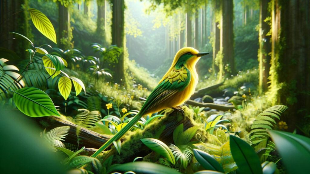 A yellow and green bird