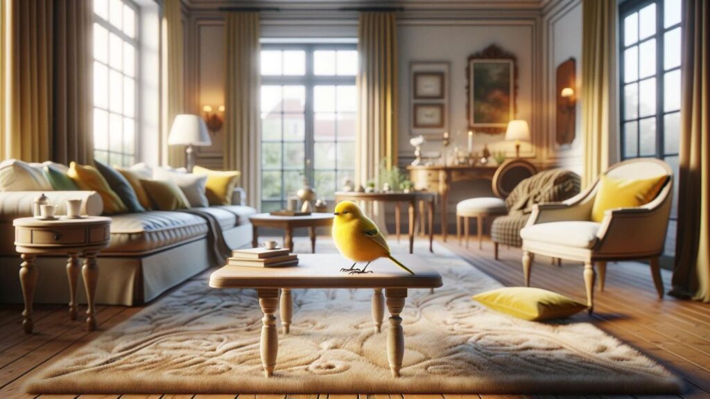 A yellow bird in the house